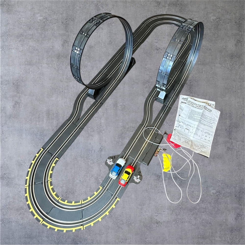Fast Lane Slot Car Racing Track Set Kids Black Fair For Parts Double Loop